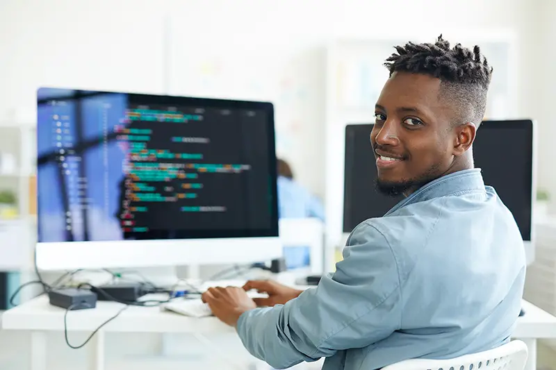 Young male working as a software developer