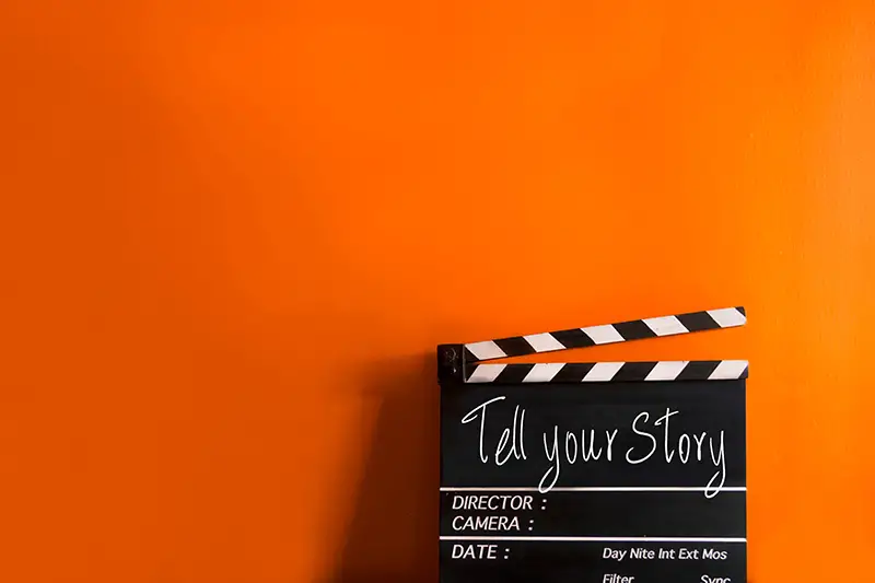 tell your story- text title on film slate