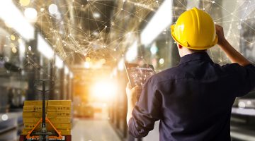 Factory engineer hold tablet manage inventory control and delivery