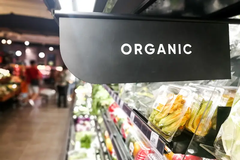 Signage of Organic label on supermarket