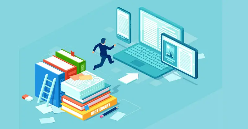 Books and laptop illustration