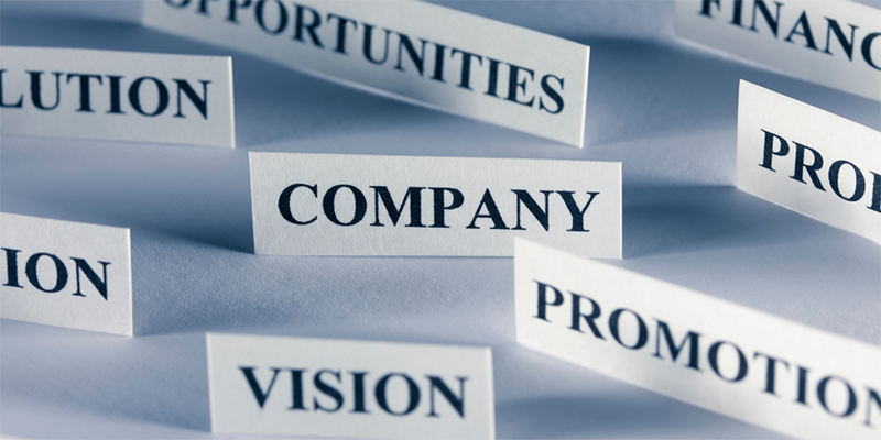 Company. vision. and opportunities on the white name plate label