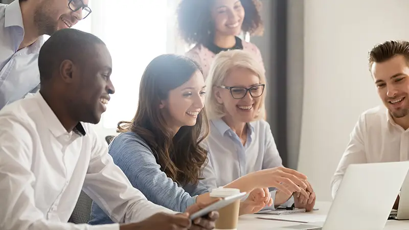 diverse employees having a team meeting