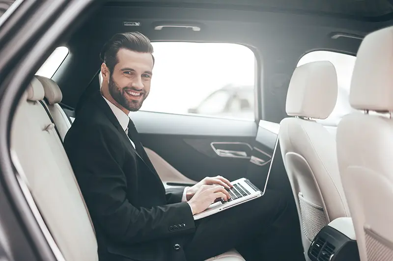 Young man travelling for work