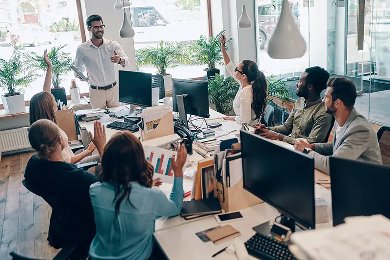 Group of young diverse people working in the office