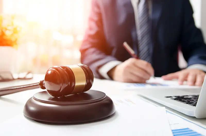 Attorney working in courtroom