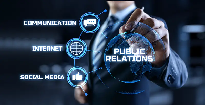 PR Public relations concept.