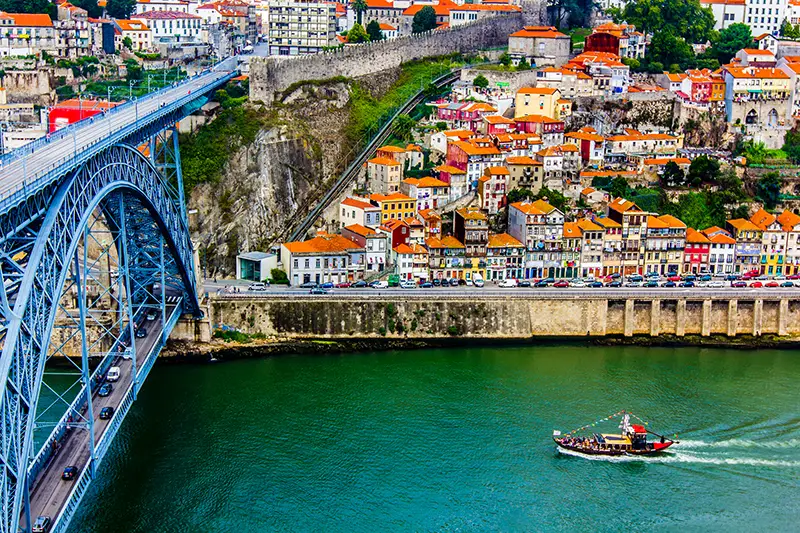 A view of Ancient city Porto, Dom Luis Bridge in Portugal