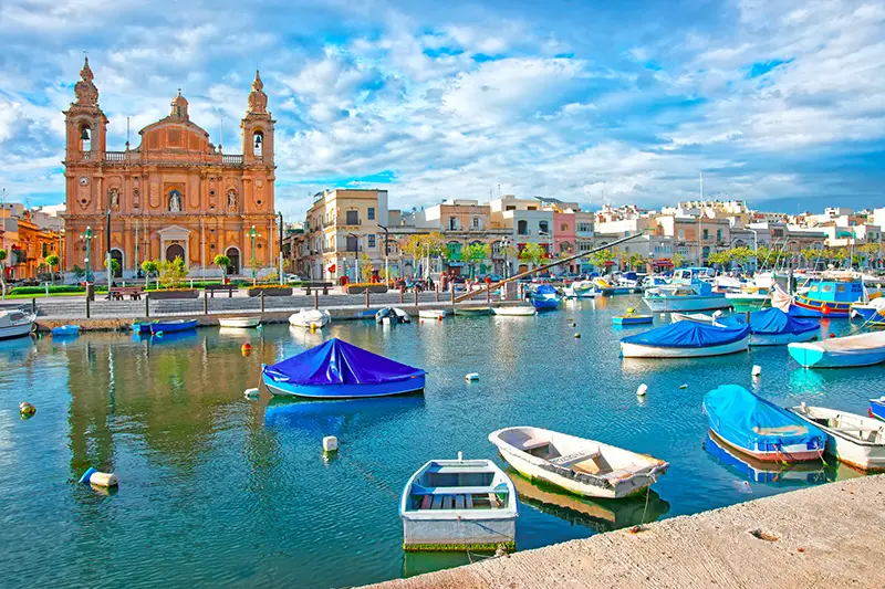 Parish Church at Msida marina harbor on Malta Island.