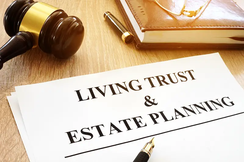 Living trust and estate planning form on a desk