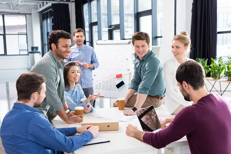 Businesspeople discussing and brainstorming