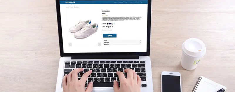 Top view business woman buying sneakers on ecommerce website