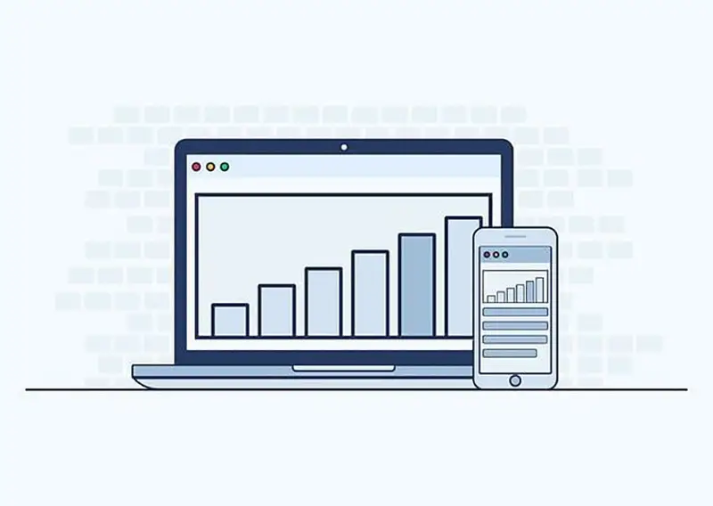 Graph chart on computer and mobile screen illustration