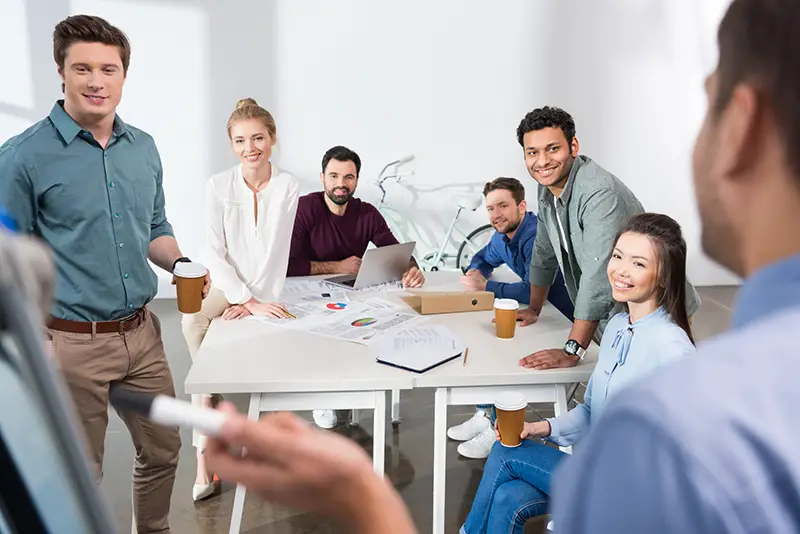 Businesspeople discussing and brainstorming