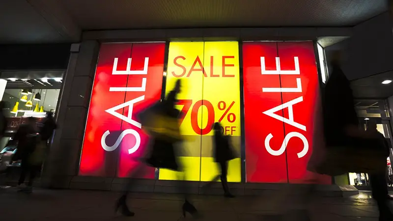 Sale banner on store window