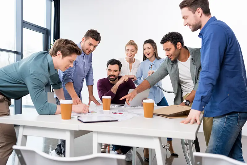 Businesspeople discussing and brainstorming