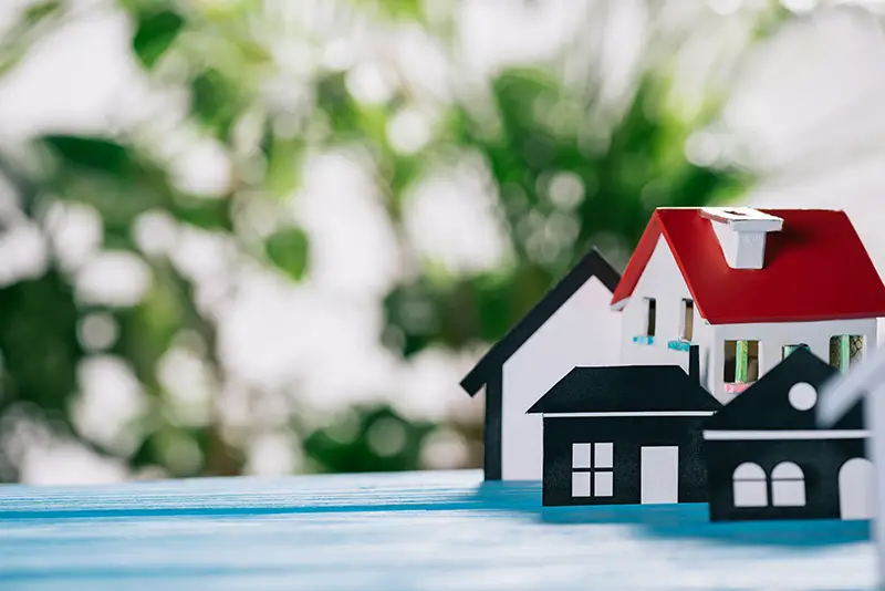 Selective focus of paper houses and house model