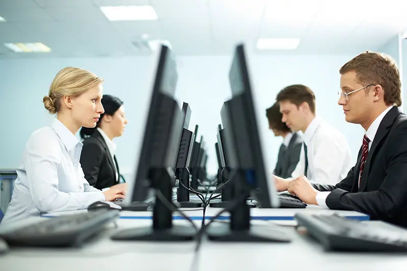 Rows of office workers