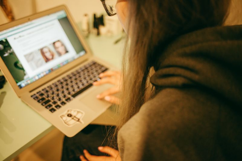 Woman searching people online