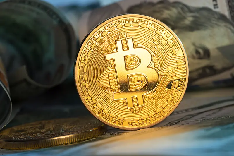 Bitcoin money concept close up