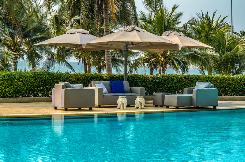 Outdoor sofa set at poolside