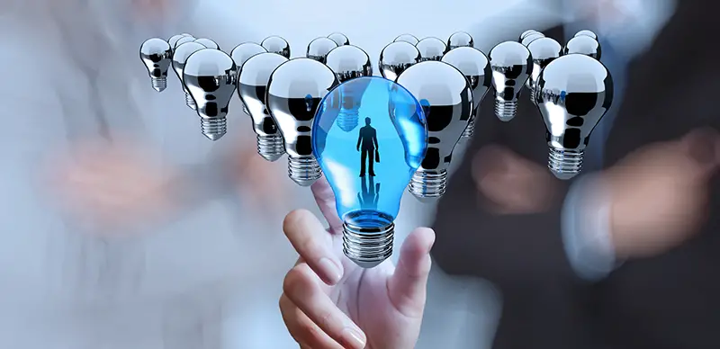 hand reach 3d light bulb of leadership concept