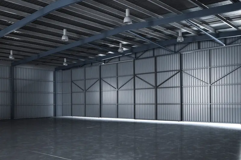 empty metal storage warehouse
