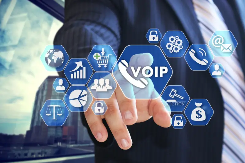 The businessman chooses VOIP on the virtual screen
