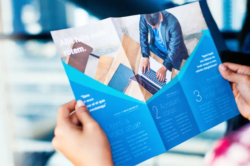 Hands holding a business brochure