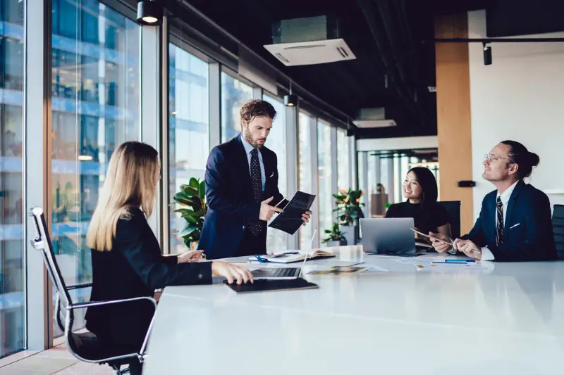 Meeting time of professional employees in conference room