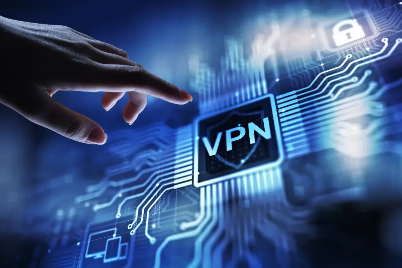VPN virtual private network internet access security ssl proxy anonymizer technology concept button on virtual screen.
