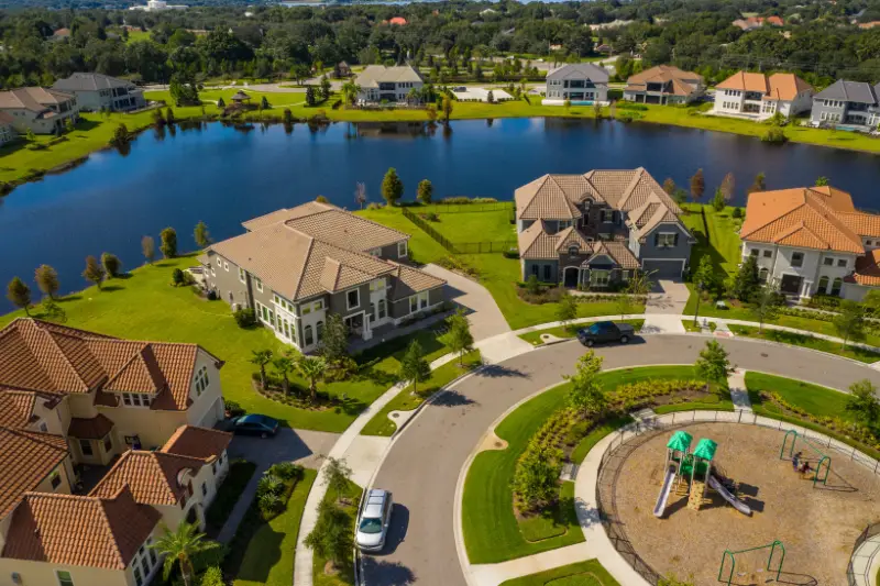 Aerial drone image of luxury homes in Orlando Florida