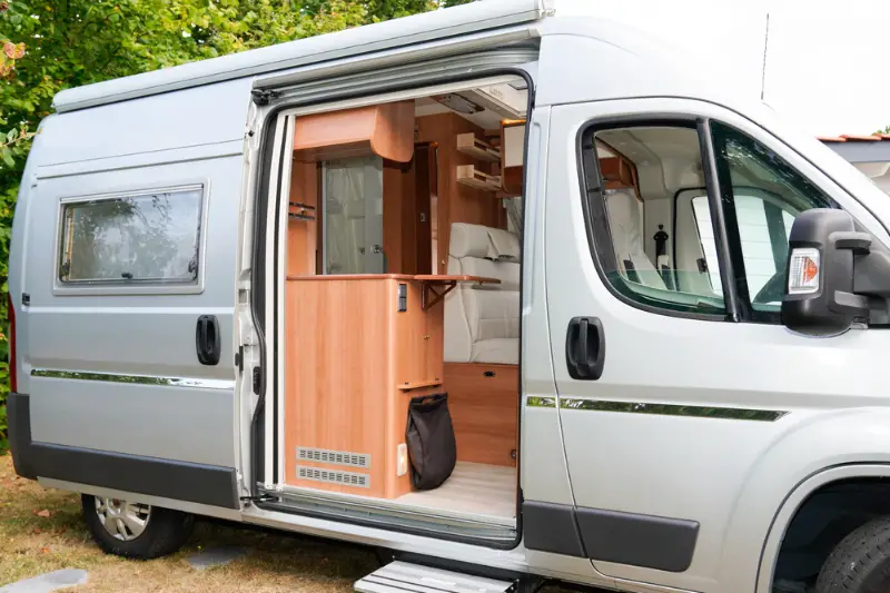 Motorhome RV campervan parked open door