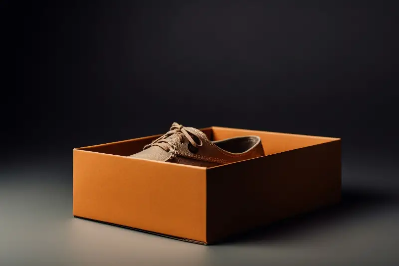 Modern luxury shoe box with shiny leather pair inside