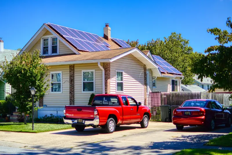 Solar panels on the roof of the house