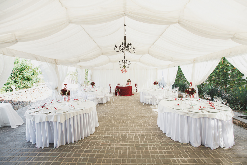 Beautiful Banquet hall under a tent for a wedding reception