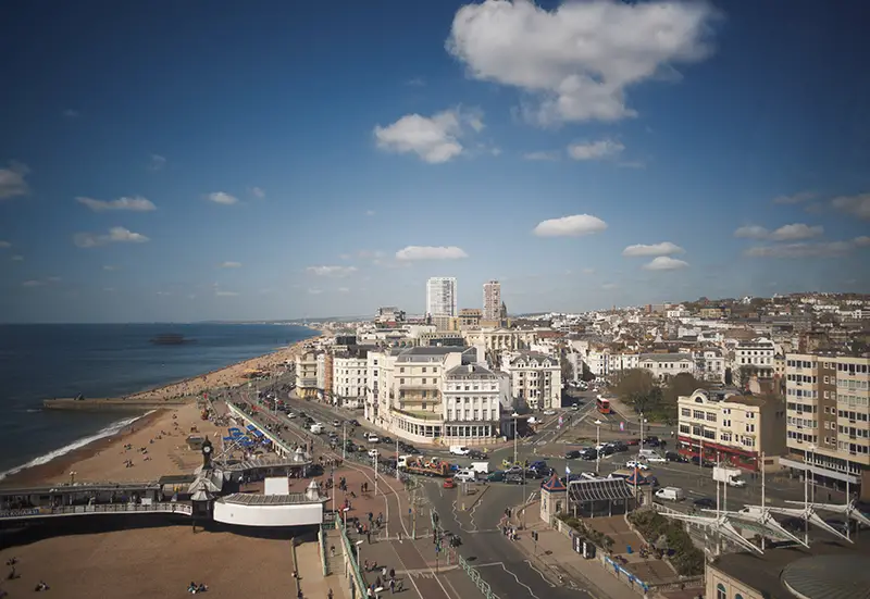 View of sea, beach and coastline, Brighton