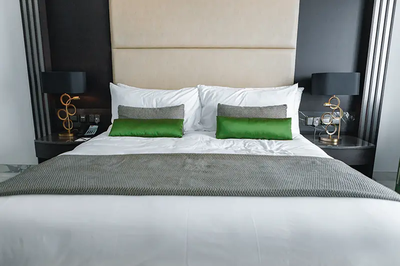 Modern bedroom with bed in a hotel