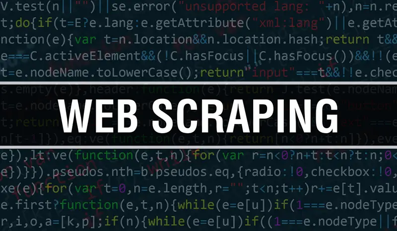 Web scraping text written on Programming code abstract technology background of software developer and Computer script