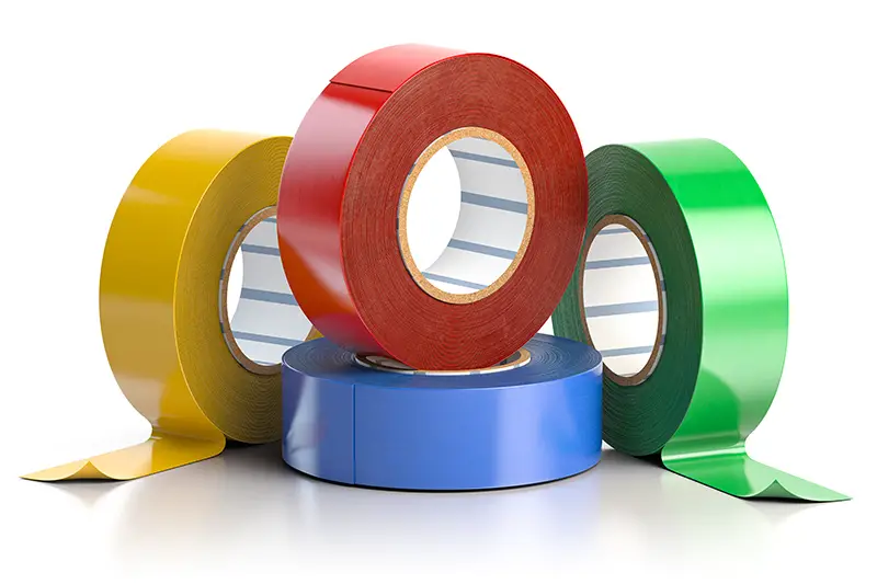 Insulation adhesive tape of different colors isolated on white.