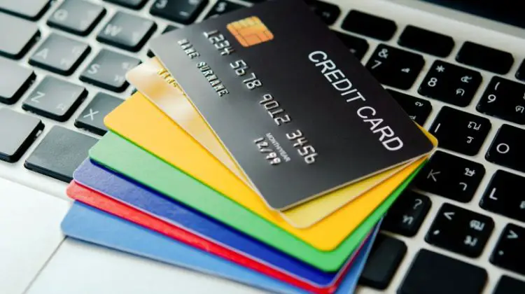 Credit card on laptop. Online payment online store with Credit card.