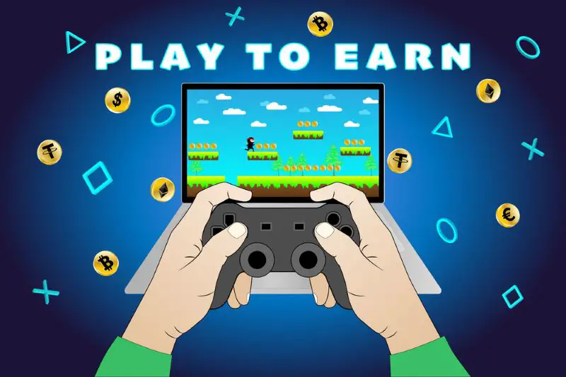 P2E, Play to Earn, NFT game concept vector illustration