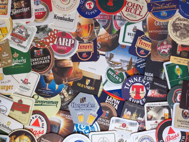 Drink coasters with different brands