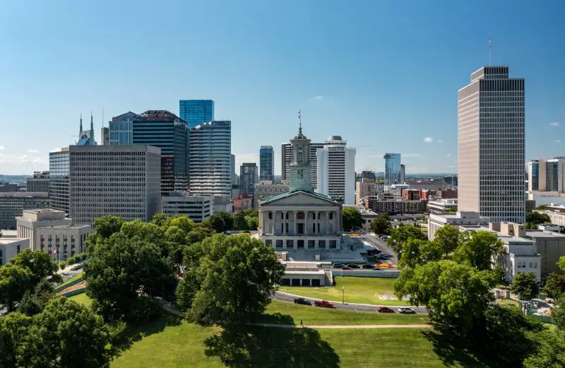 Aerial view of the State Capitol building in Nashville