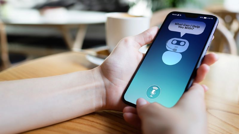 Customer and chatbot dialog on smartphone screen.