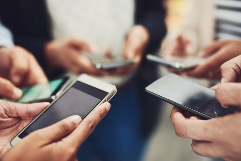 Business people, phone and hands for communication