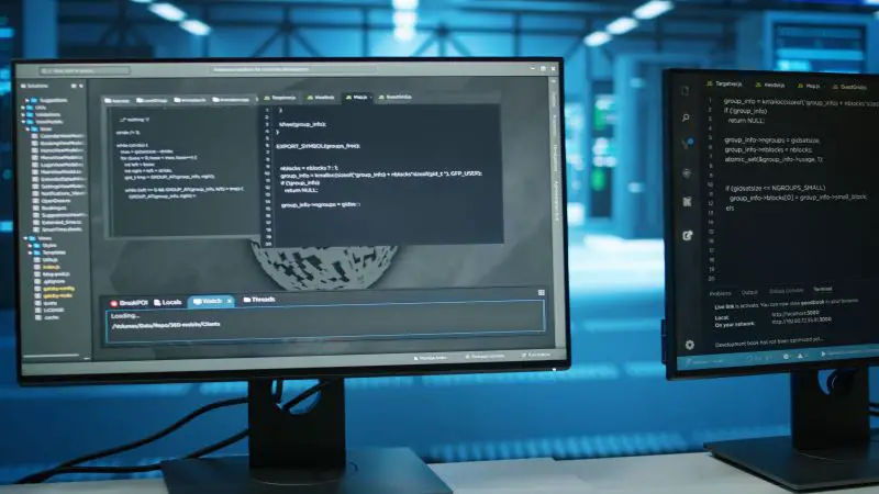 Computers in empty data center facility managing servers energy consumption
