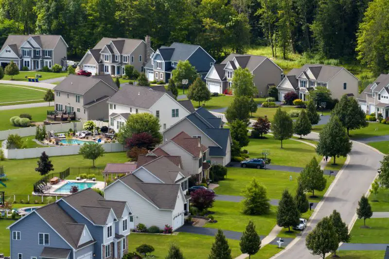 Aerial view of large private homes
